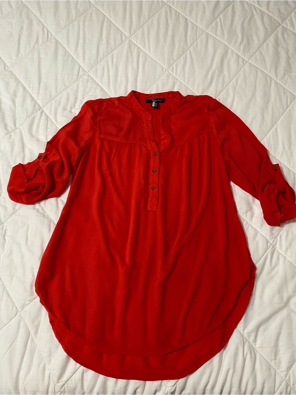 Red Henley Tunic with Roll-Tab Sleeves size XL
